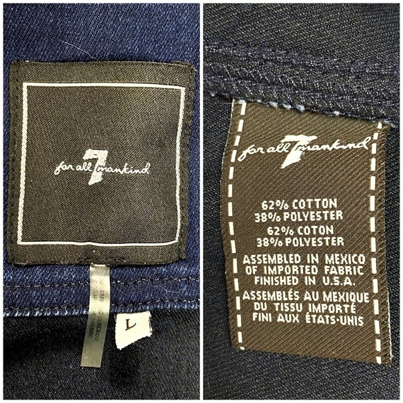 7 for All Mankind Studded Leather Open Front Denim Jacket Blue & Black Size L - Picture 4 of 8